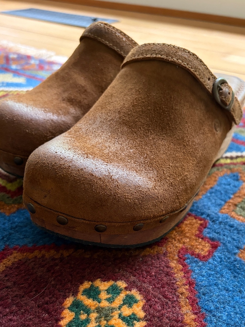 Born Brown Suede Clogs with Buckle Strap